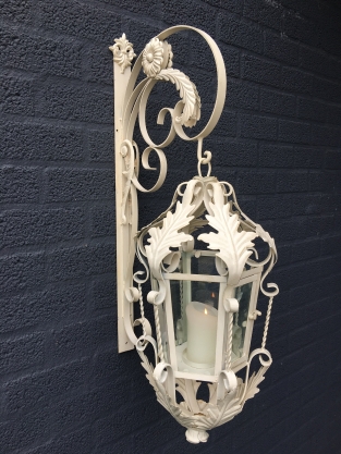 Lantern with wall bracket made of wrought iron, Old-White patina, really great looking!!!